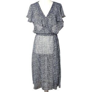 Christopher & Banks Womens Dress Size 8 Navy White Polka Dot Midi Length Sheer